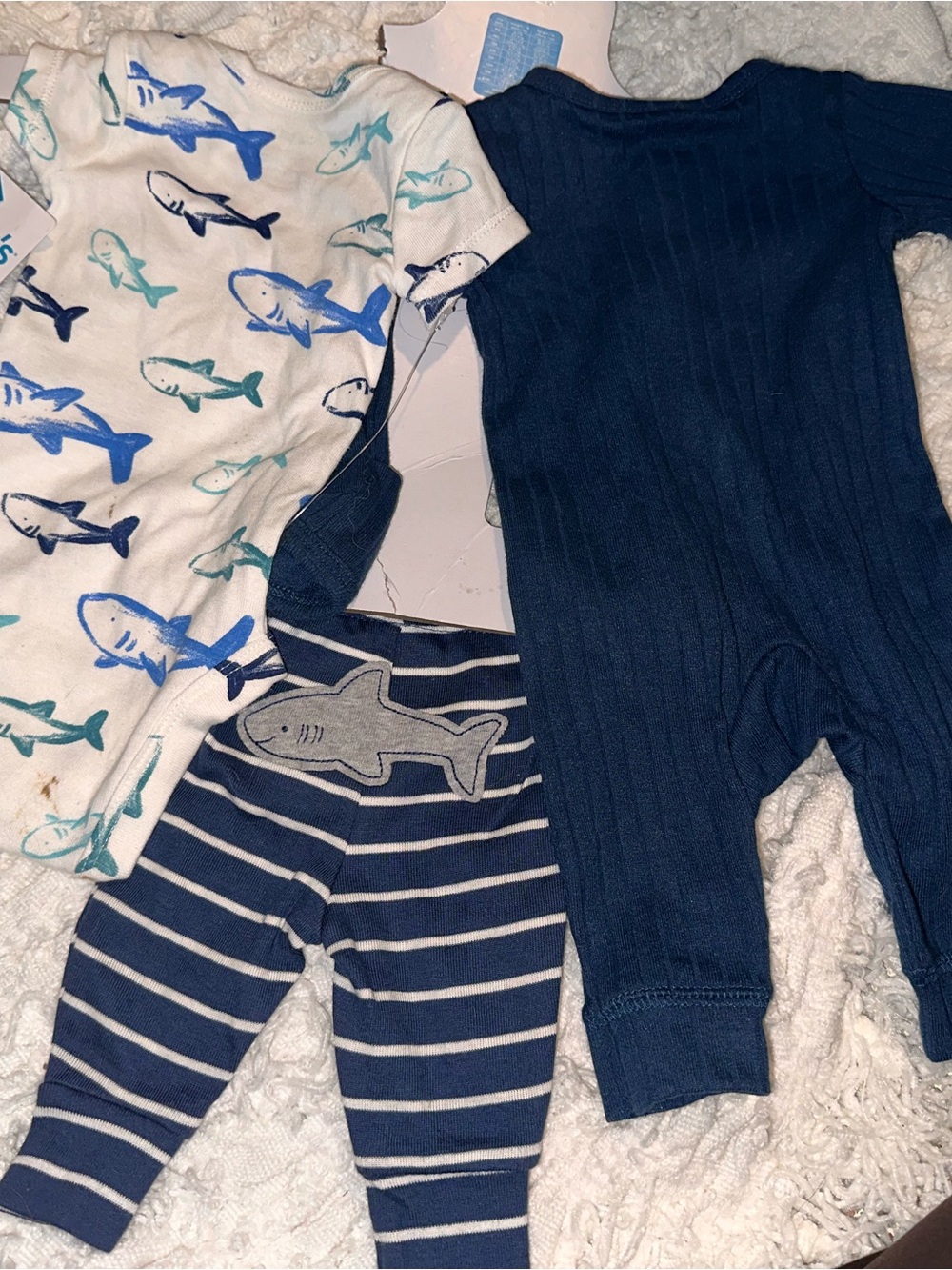 Carter's White Shark Print Newborn Sleeper with Blue Accents